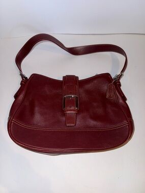 Coach Burgundy Leather Shoulder Bag with Buckle